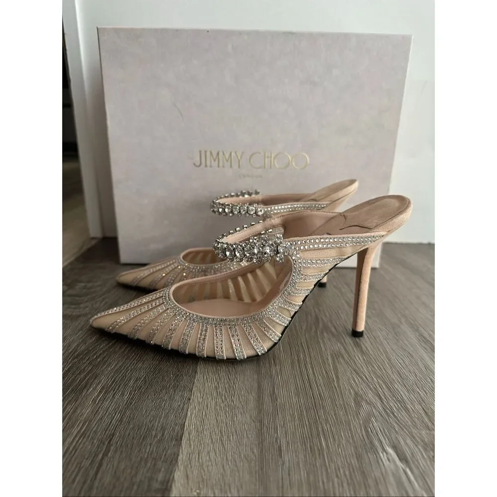 Jimmy Choo Bing 100MM Crystal-Embellished Mesh Mules EU39.5/US9.5 $1950 - Picture 9 of 12